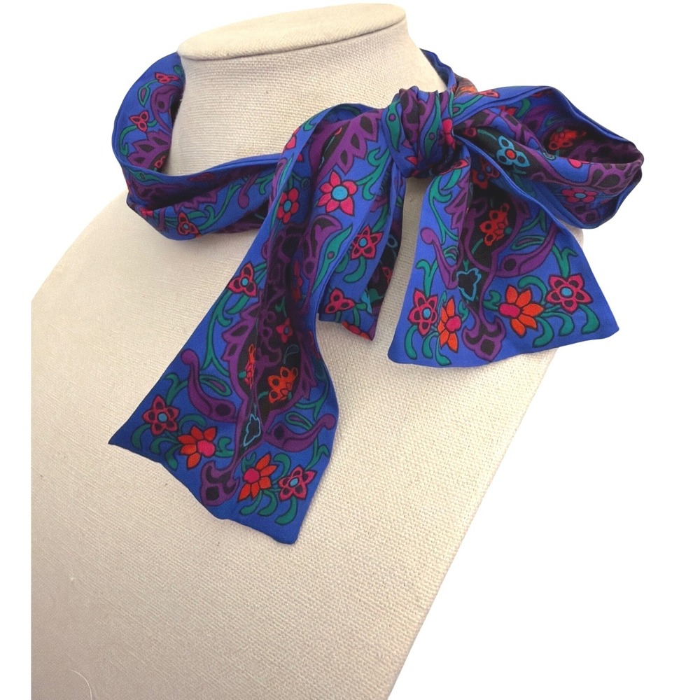 Vintage Jacqueline Ferrar Silk Skinny Scarf Jewel Tone Maximalist Bohemian